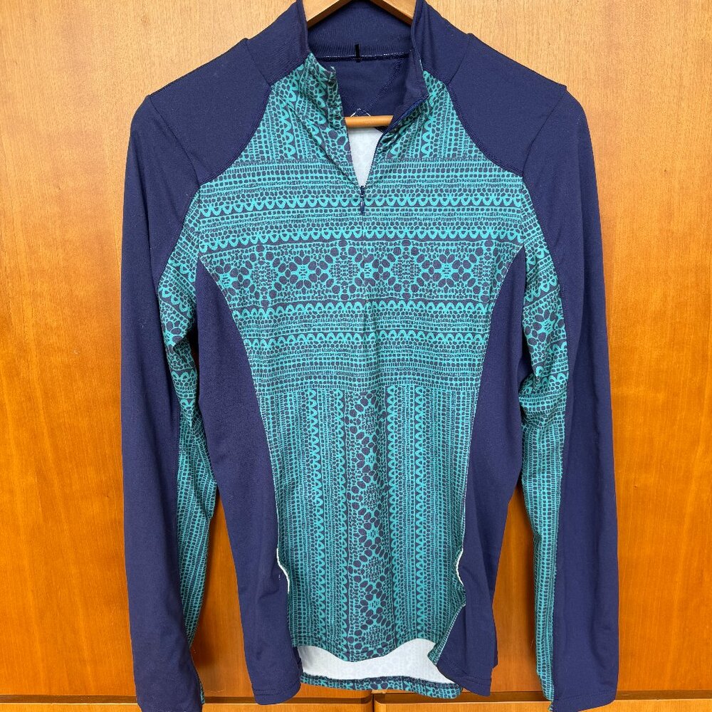 Prana top Size L. Purple, Turquoise, half zip